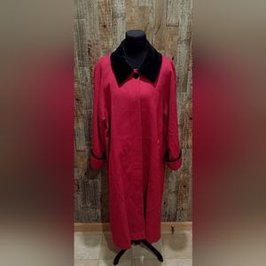 VINTAGE MARIO DE PINTO MDP RED WOOL BLEND BLACK VELVET COLLAR WOMENS COAT SZ L